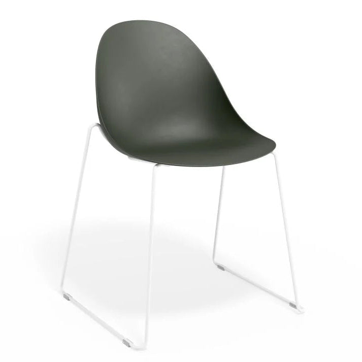 Pebble Sled Stackable White Base Chair - Olive Green