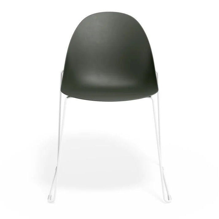 Pebble Sled Stackable White Base Chair - Olive Green