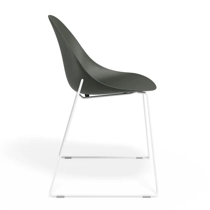 Pebble Sled Stackable White Base Chair - Olive Green