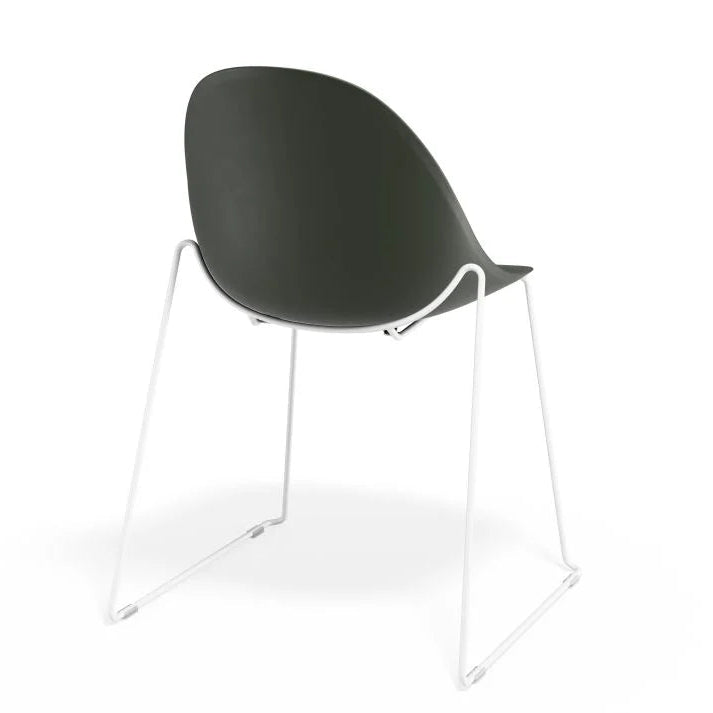 Pebble Sled Stackable White Base Chair - Olive Green