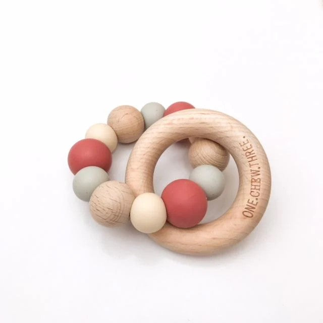 Personalised Naturals Silicone and Wood Teether (Available in 10 Colours)