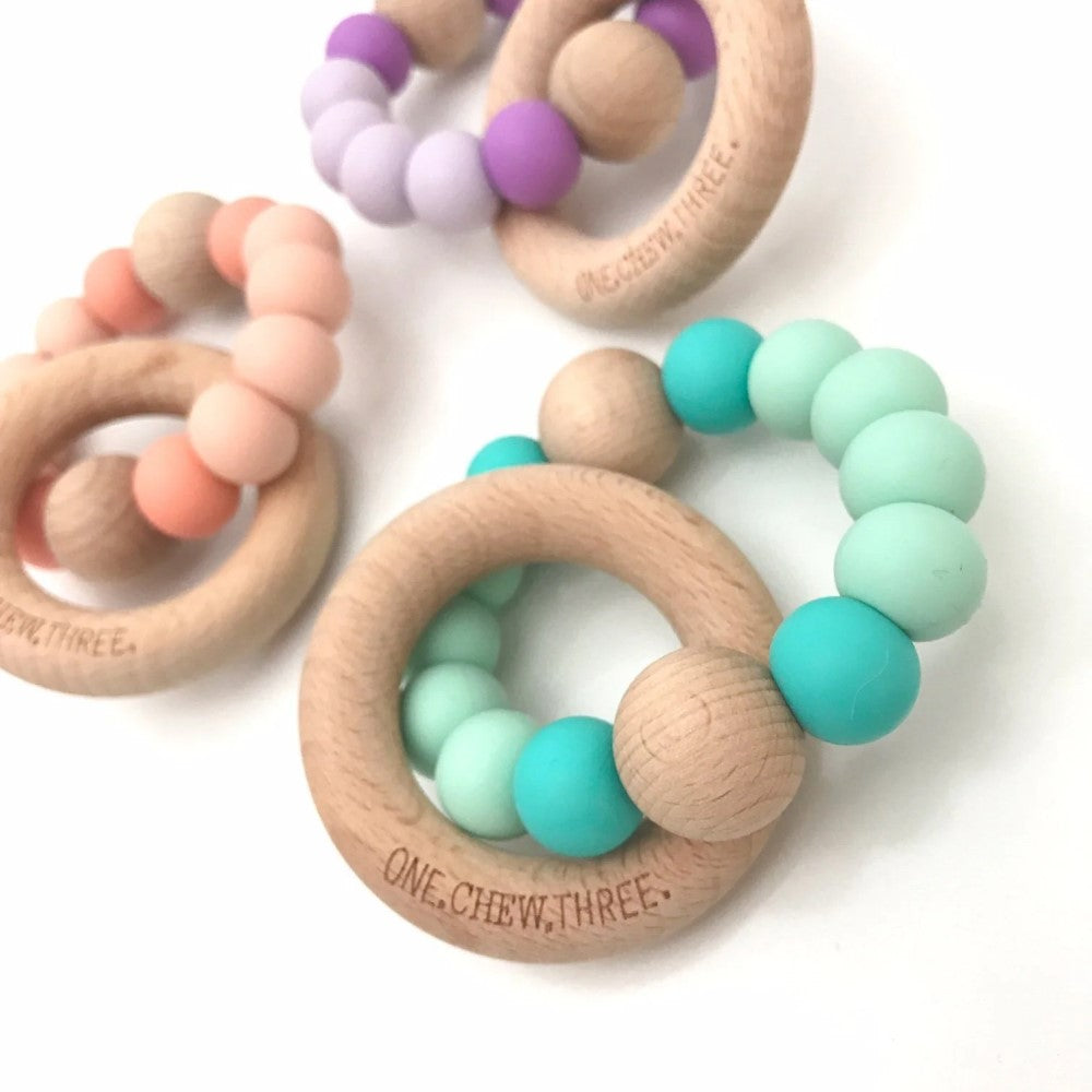 Personalised Silicone Wood Duo Rattle Teether (Available in 12 Colors)