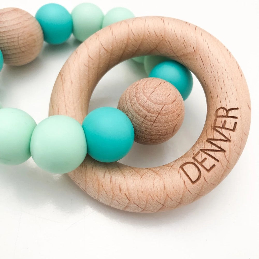 Personalised Silicone Wood Duo Rattle Teether (Available in 12 Colors)