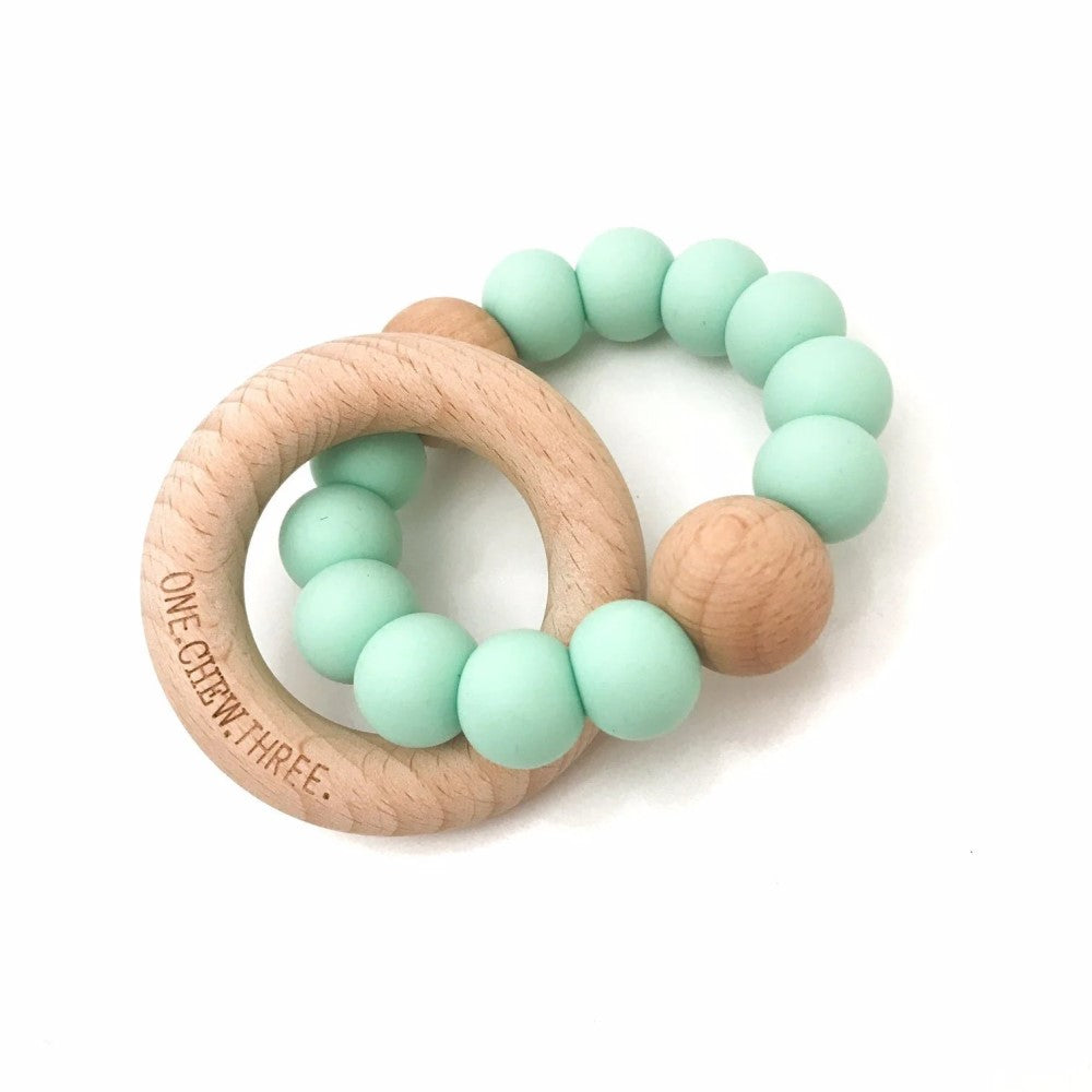 Personalised Silicone Wood Duo Rattle Teether (Available in 12 Colors)