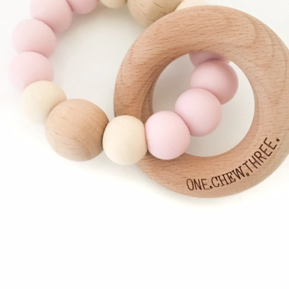 Personalised Silicone Wood Duo Rattle Teether (Available in 12 Colors)