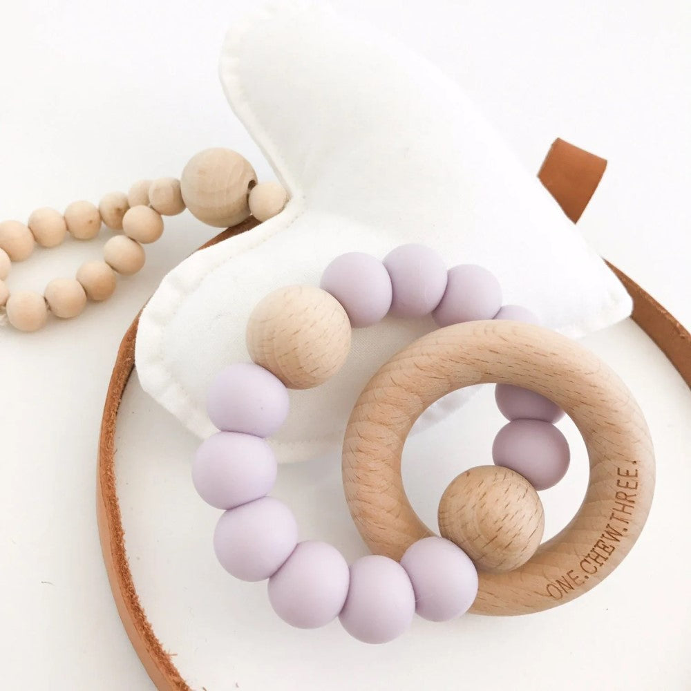 Personalised Silicone Wood Duo Rattle Teether (Available in 12 Colors)