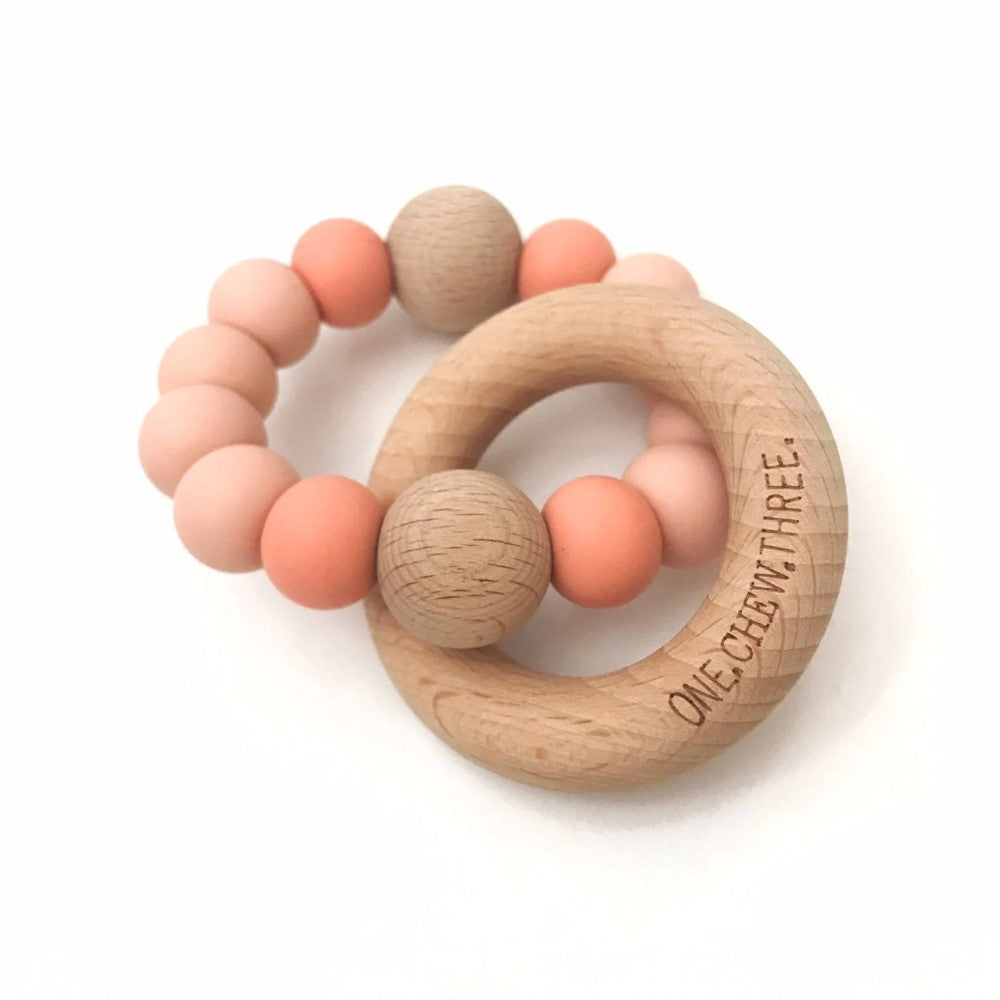 Personalised Silicone Wood Duo Rattle Teether (Available in 12 Colors)