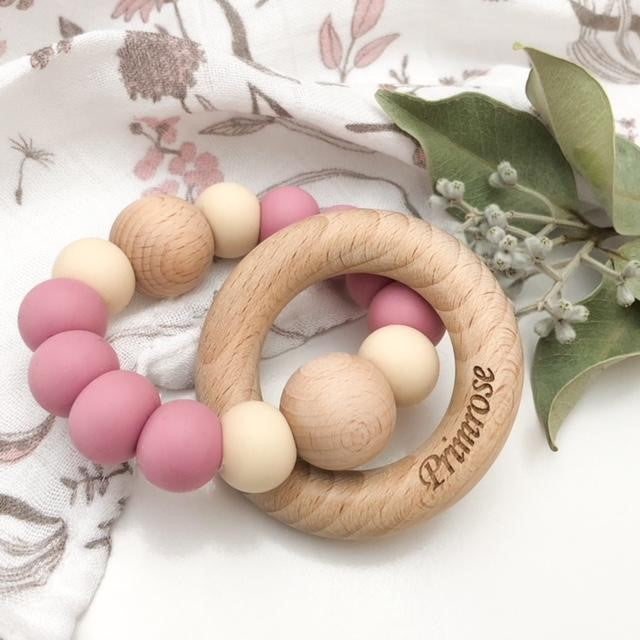 Personalised Silicone Wood Duo Rattle Teether (Available in 12 Colors)