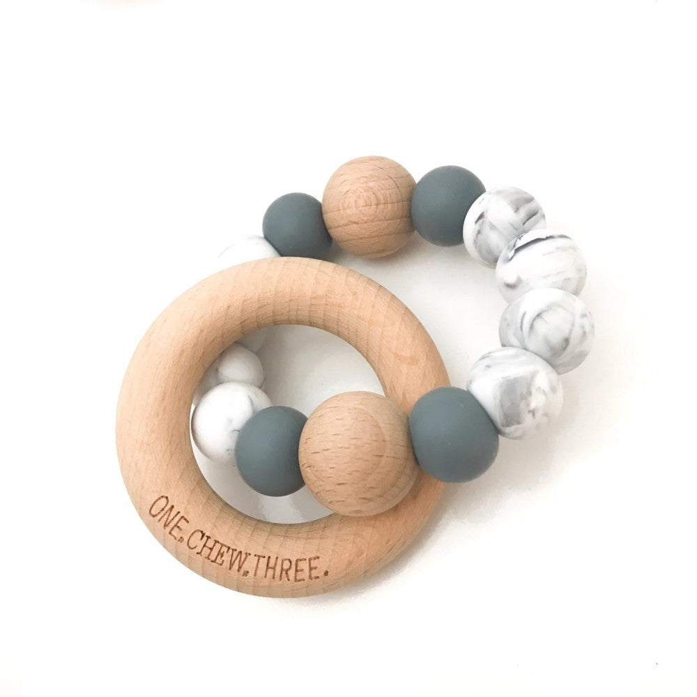 Personalised Silicone Wood Duo Rattle Teether (Available in 12 Colors)