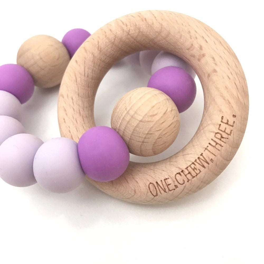 Personalised Silicone Wood Duo Rattle Teether (Available in 12 Colors)