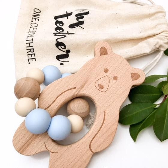 Personalised Woodland Silicone and Wood Teether (Available in 3 Styles & 4 Colors)