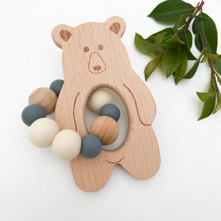 Personalised Woodland Silicone and Wood Teether (Available in 3 Styles & 4 Colors)