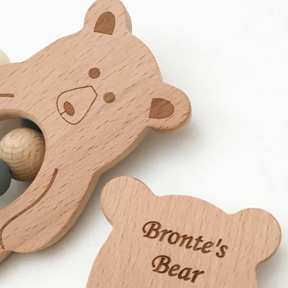 Personalised Woodland Silicone and Wood Teether (Available in 3 Styles & 4 Colors)