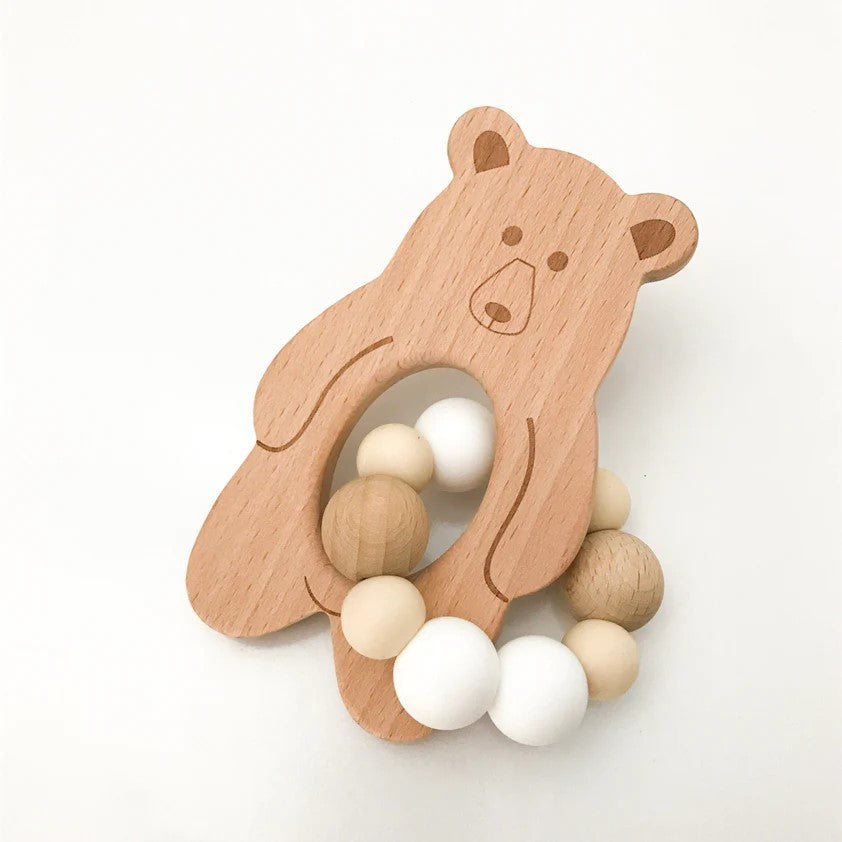 Personalised Woodland Silicone and Wood Teether (Available in 3 Styles & 4 Colors)