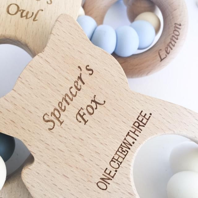 Personalised Woodland Silicone and Wood Teether (Available in 3 Styles & 4 Colors)