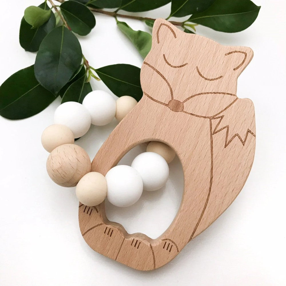 Personalised Woodland Silicone and Wood Teether (Available in 3 Styles & 4 Colors)