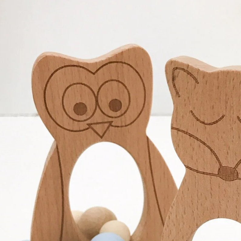 Personalised Woodland Silicone and Wood Teether (Available in 3 Styles & 4 Colors)