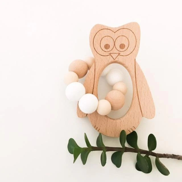 Personalised Woodland Silicone and Wood Teether (Available in 3 Styles & 4 Colors)