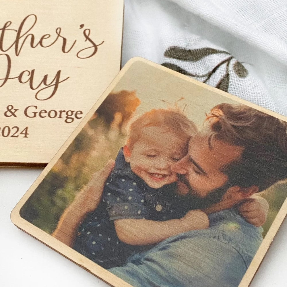 Personalised Timber Photo Tiles Set With PHOTO