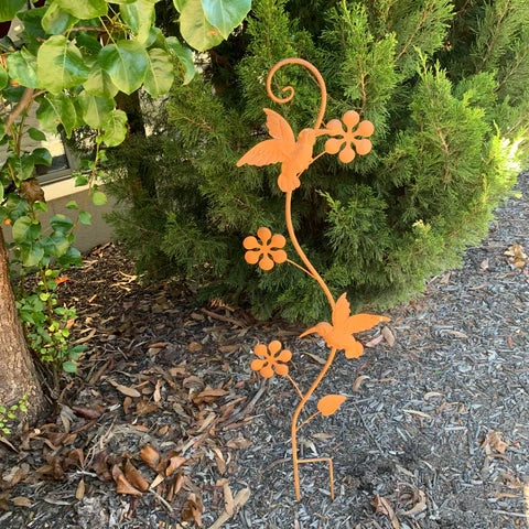 Petals & Birds Decorative Rust Garden Stake