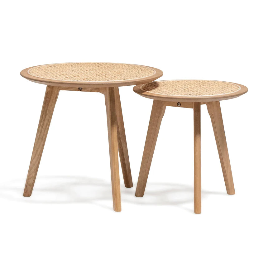 Pine Rattan Side Table - Set of 2