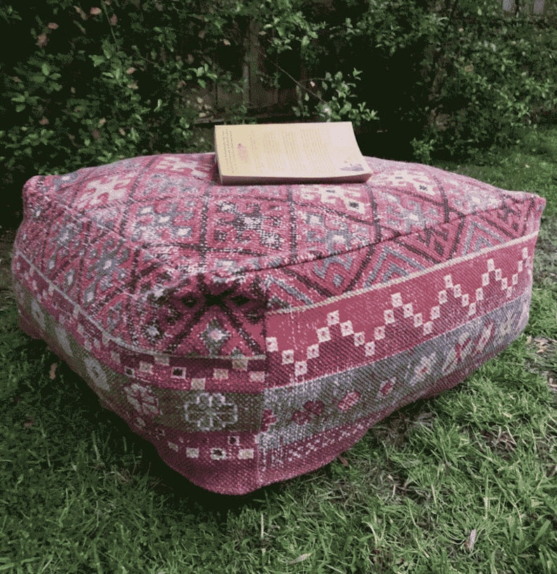 Pink Block Print Ottoman Cover