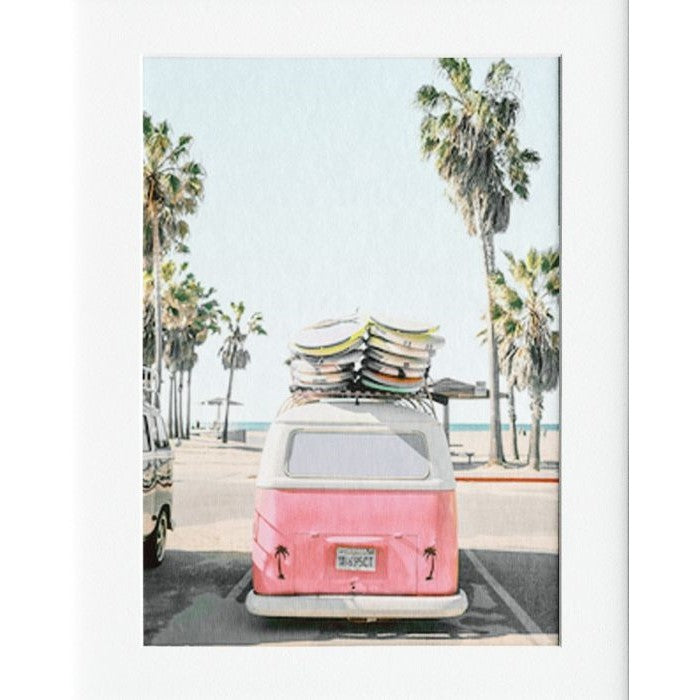 Pink Camper Mounted Print Wall Decor - 40x50cms