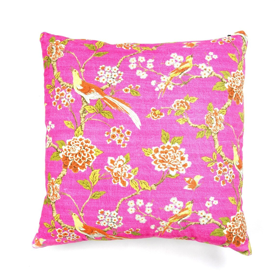 Pink Cuckoo Bird Cotton Cushion Cover 50 x 50cms