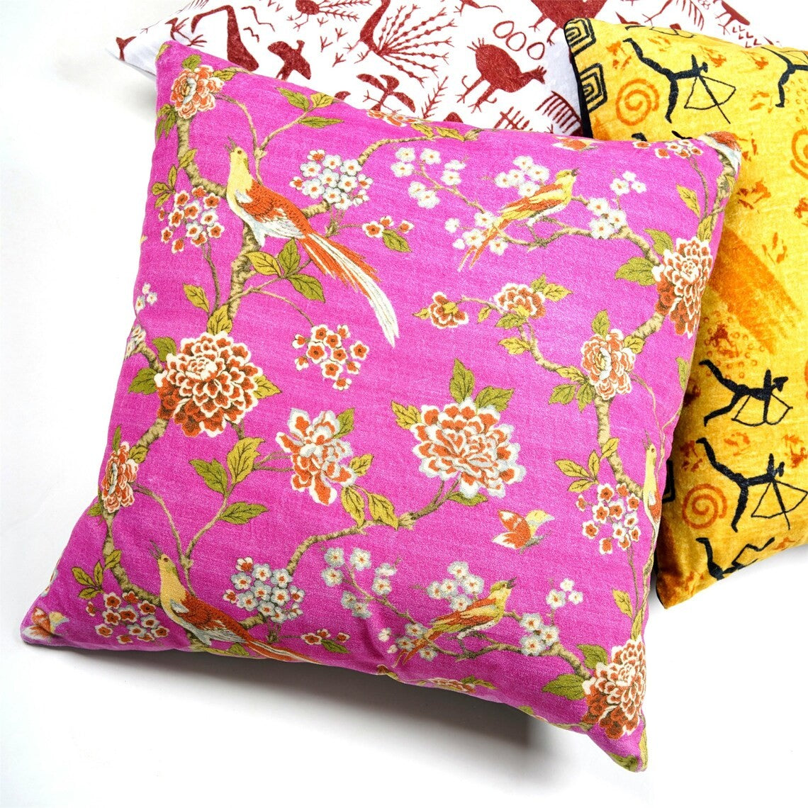 Pink Cuckoo Bird Cotton Cushion Cover 50 x 50cms