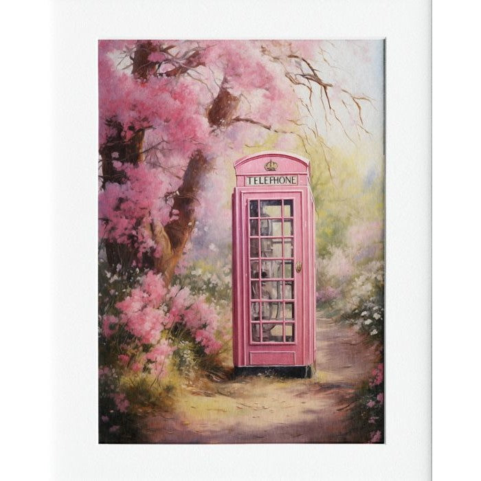 Pink Phonebooth Mounted Print Wall Decor - 40x50cms