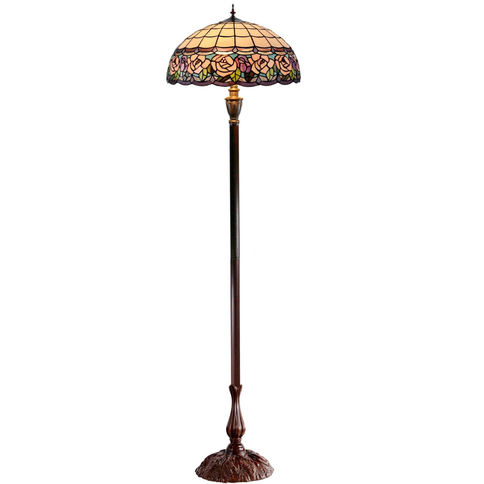 Pink Rose Tiffany Stained Glass Floor Lamp