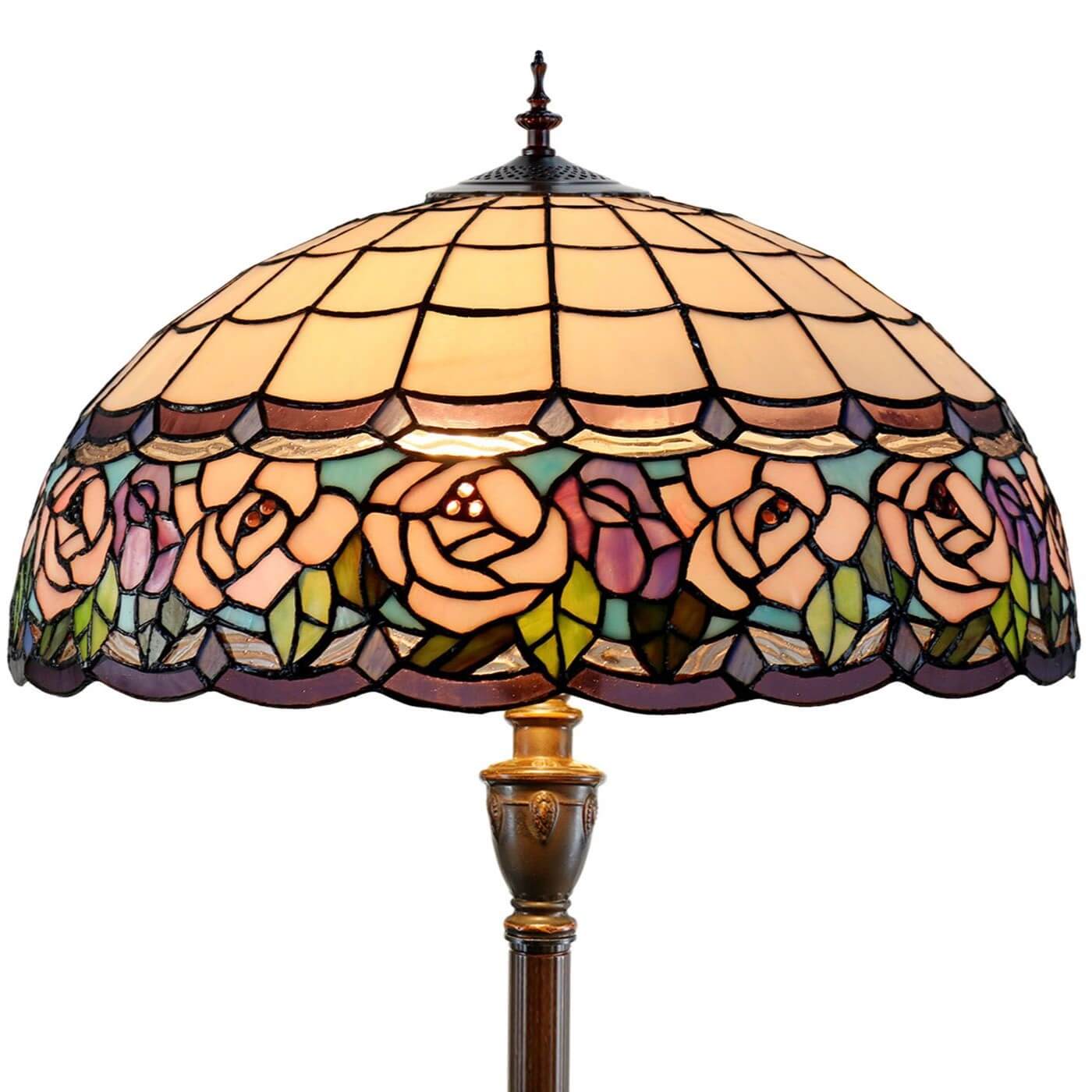 Pink Rose Tiffany Stained Glass Floor Lamp