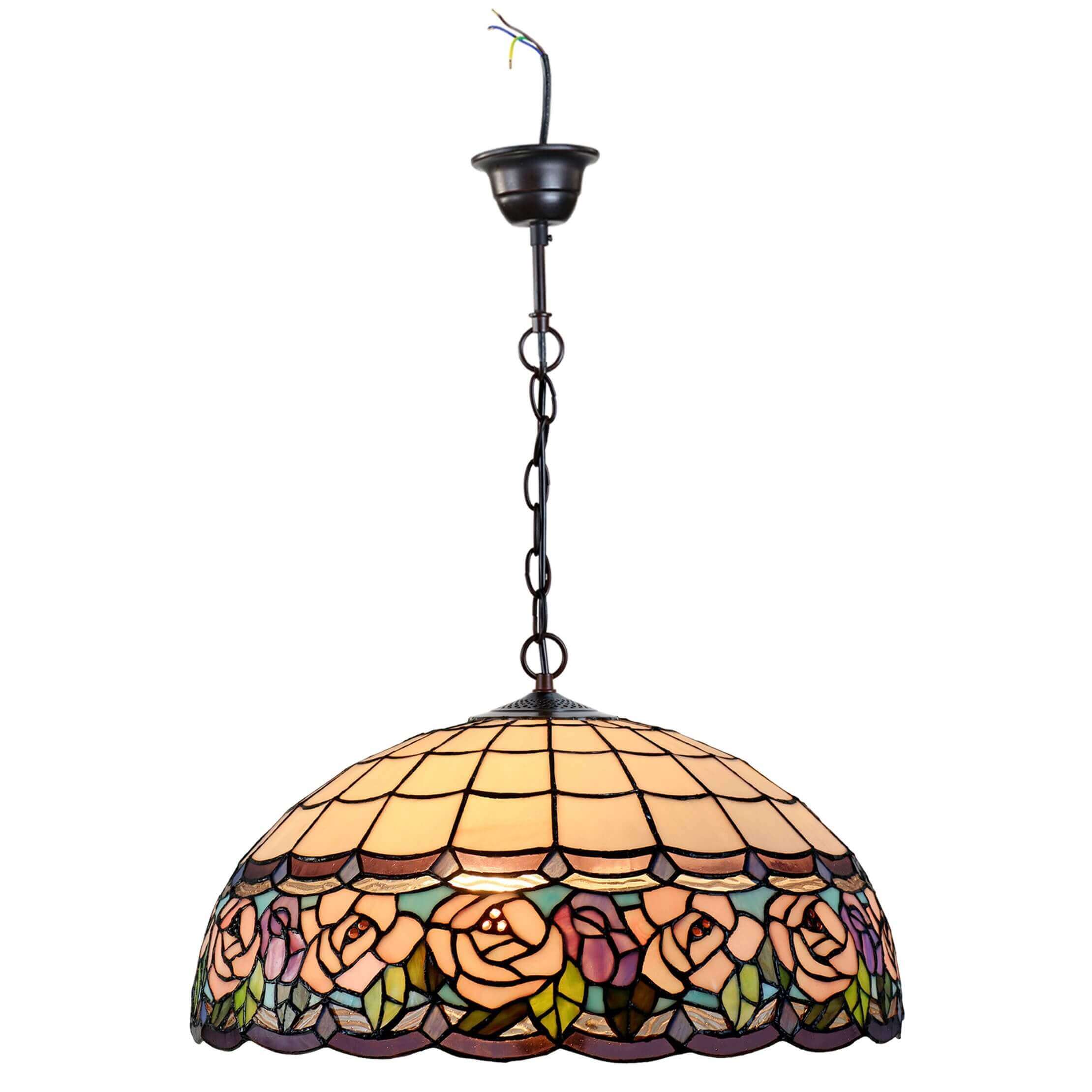 Pink Rose Tiffany Stained Glass Hanging Lamp