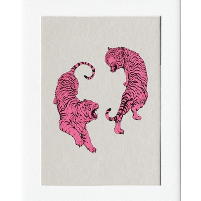 Pink Tiger Mounted Print Wall Decor - 40x50cms