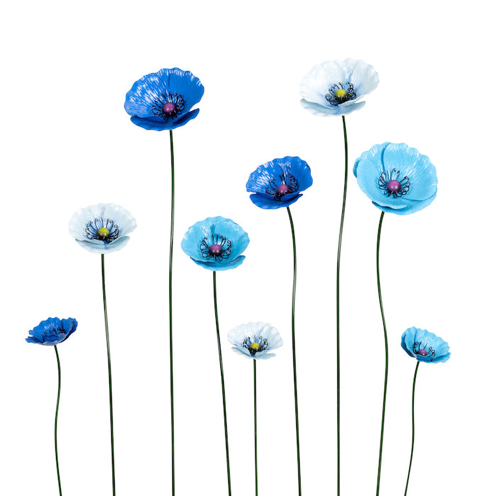 Poppy Blue Metal Stake Garden Decor