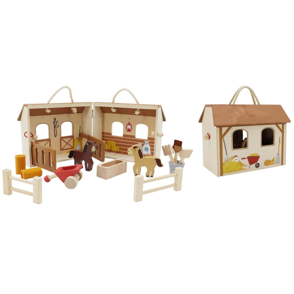 Portable Wooden Horse Stable Playset For Kids