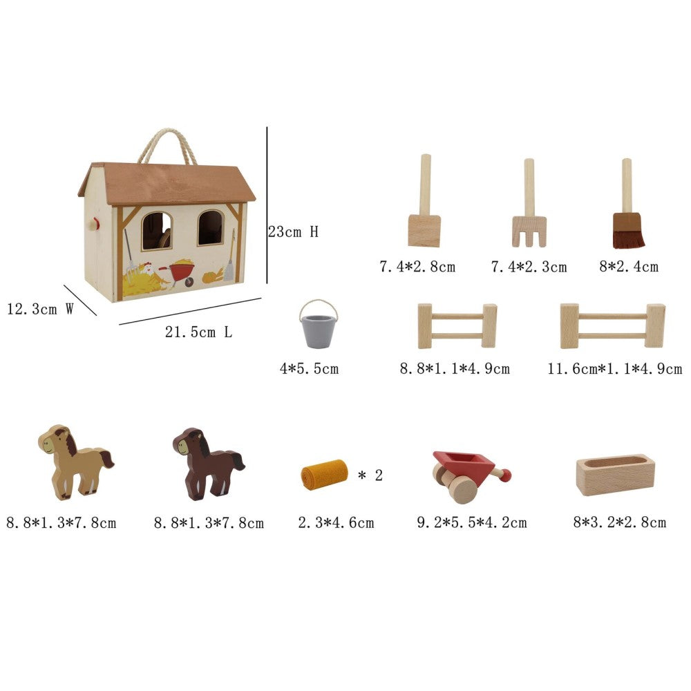 Portable Wooden Horse Stable Playset For Kids