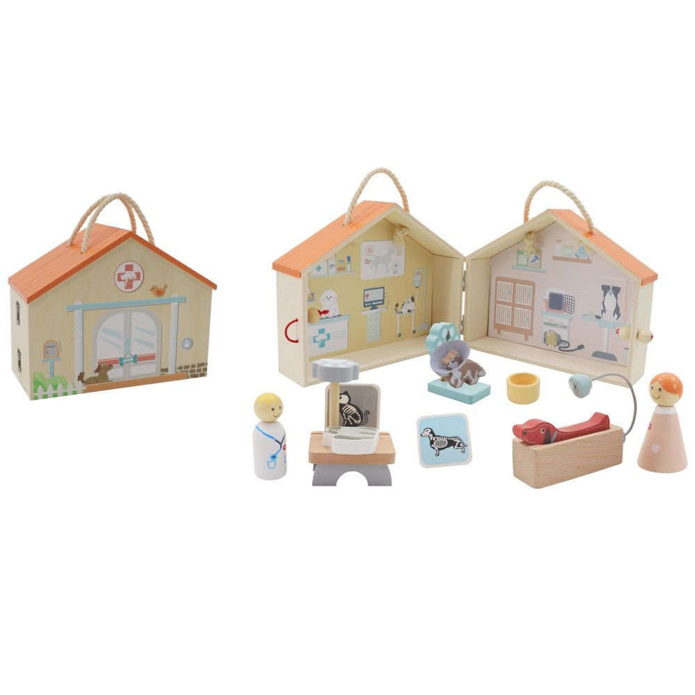 Portable Wooden Veterinary Pet Hospital Kids Playset