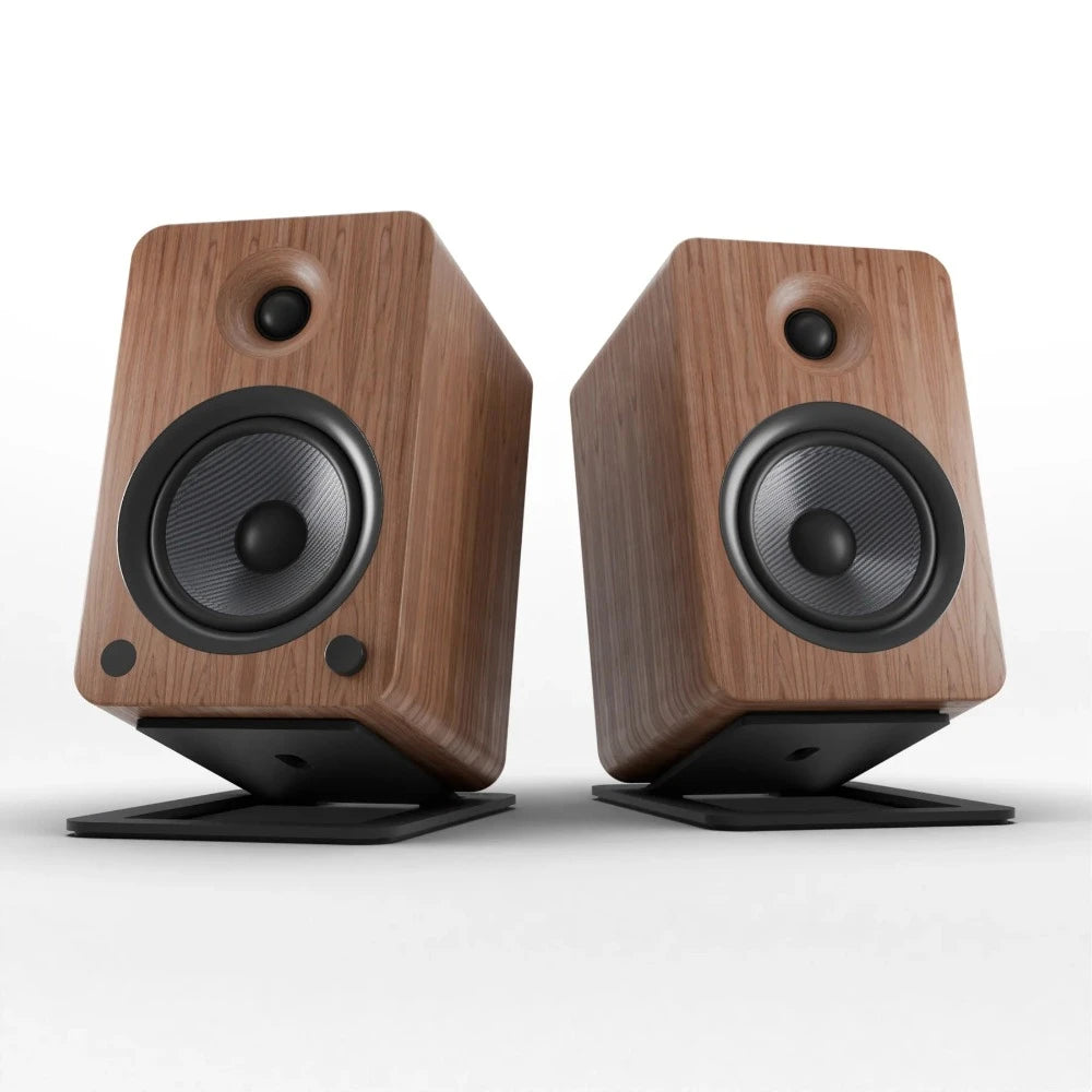 Powered Bookshelf Bluetooth Speakers Walnut with Stand