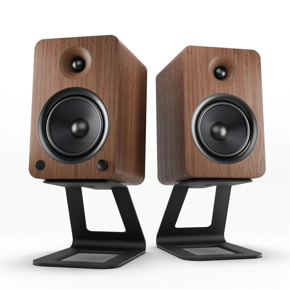 Powered Bookshelf Bluetooth Speakers Walnut with Stand