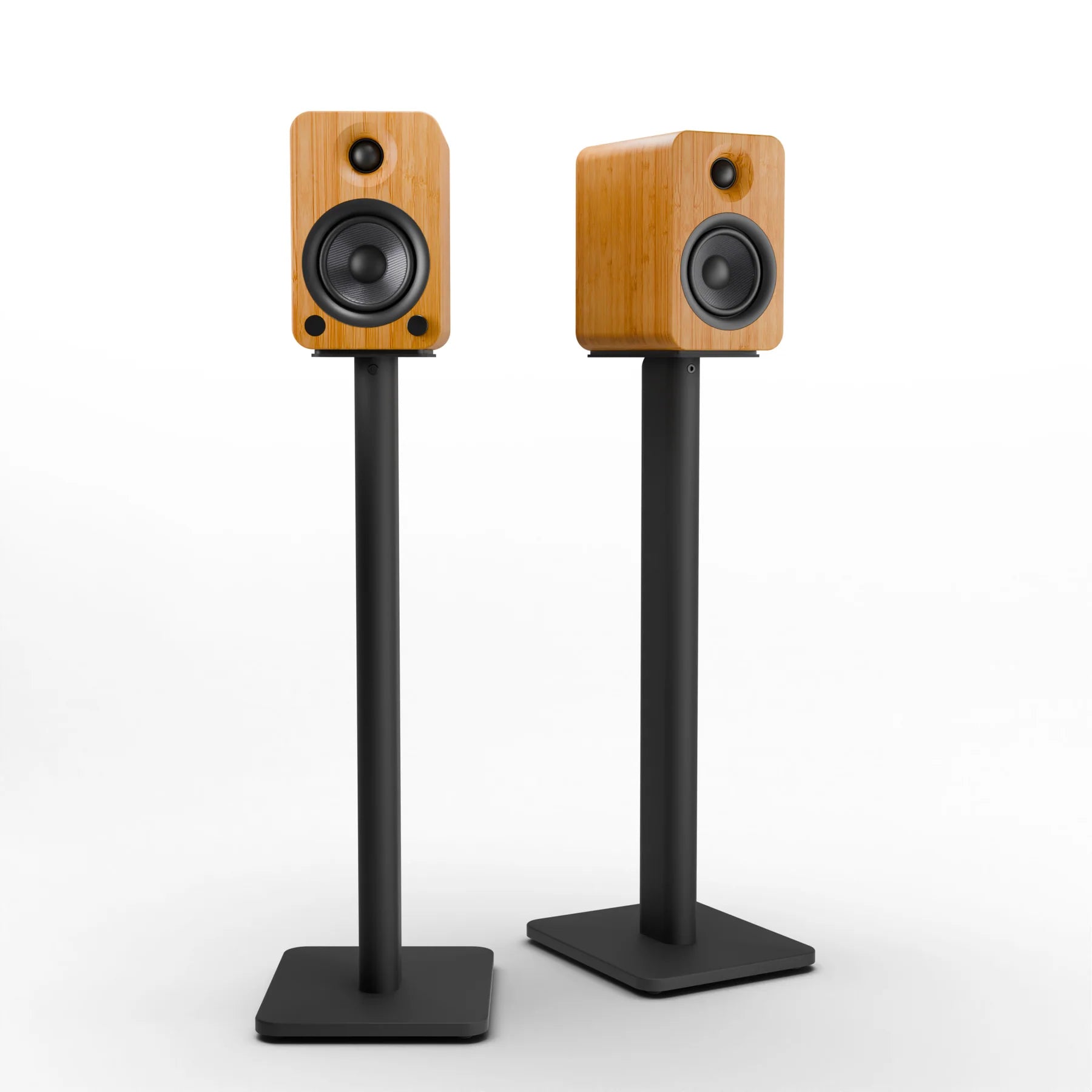 Powered Bookshelf Speakers Bluetooth Pair with Stand - Bamboo