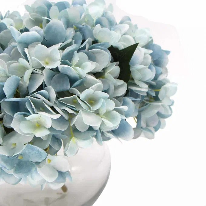 Premium Faux Hydrangea With Glass Vase 23cms - Blue