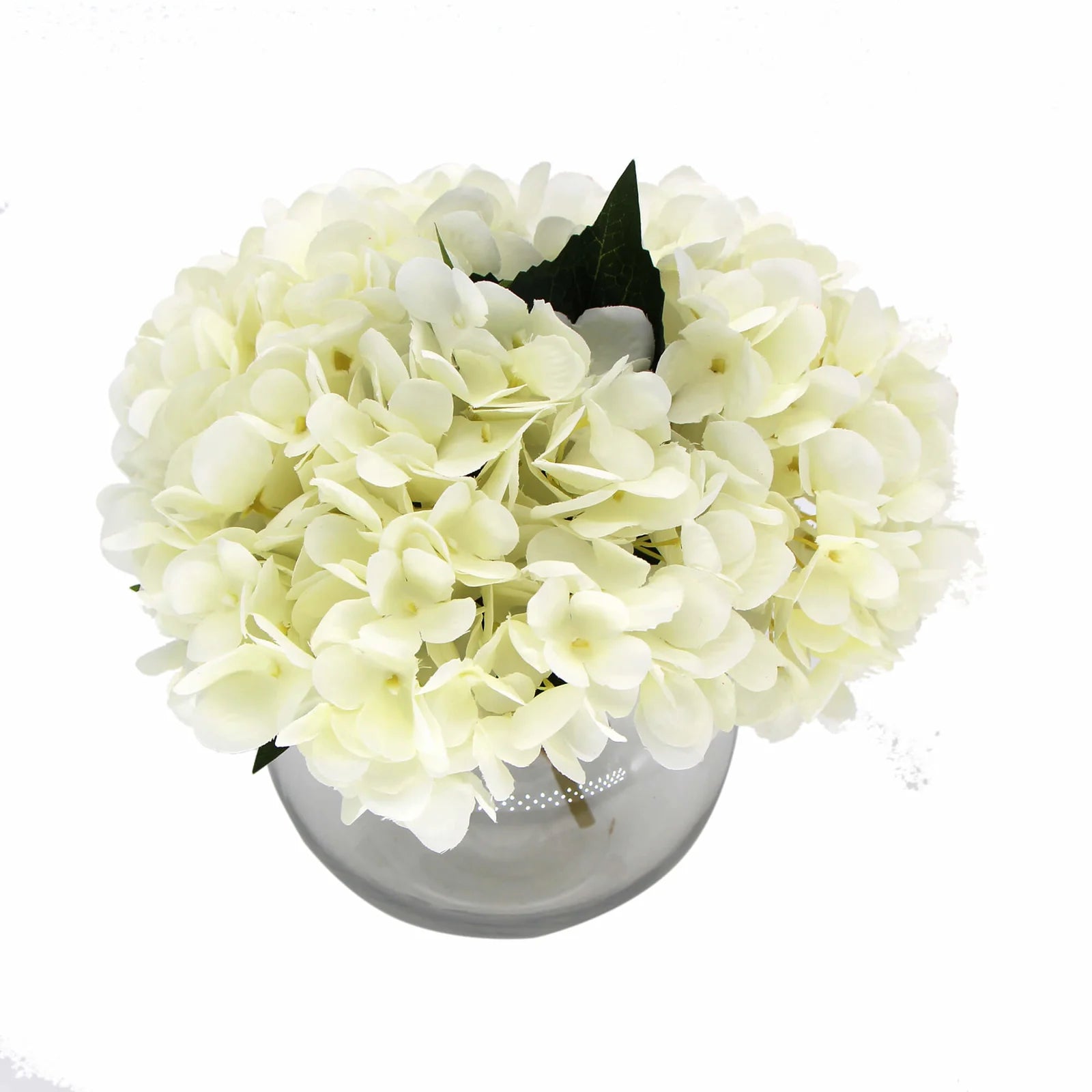 Premium Faux Hydrangea With Glass Vase 23cms - White