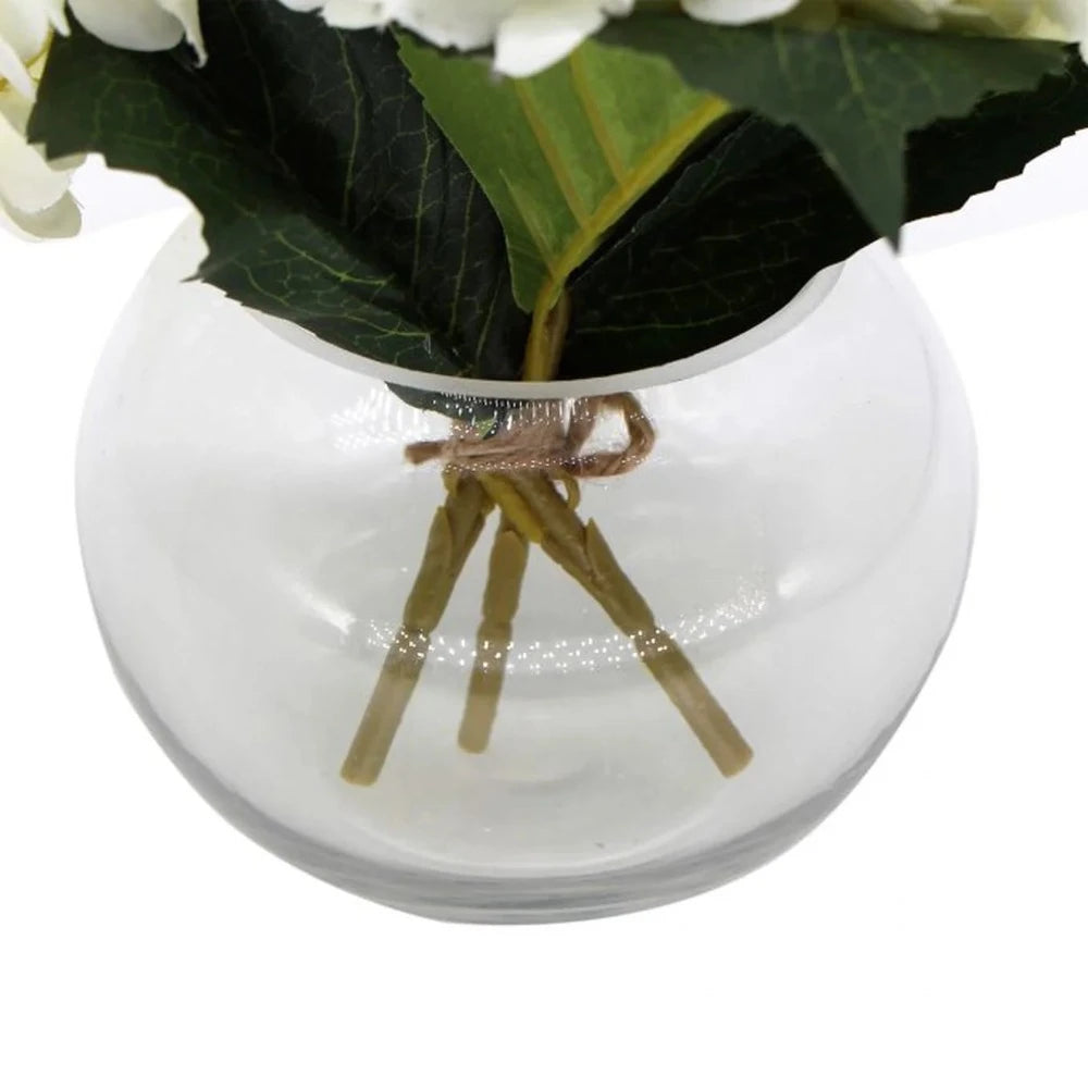 Premium Faux Hydrangea With Glass Vase 23cms - White