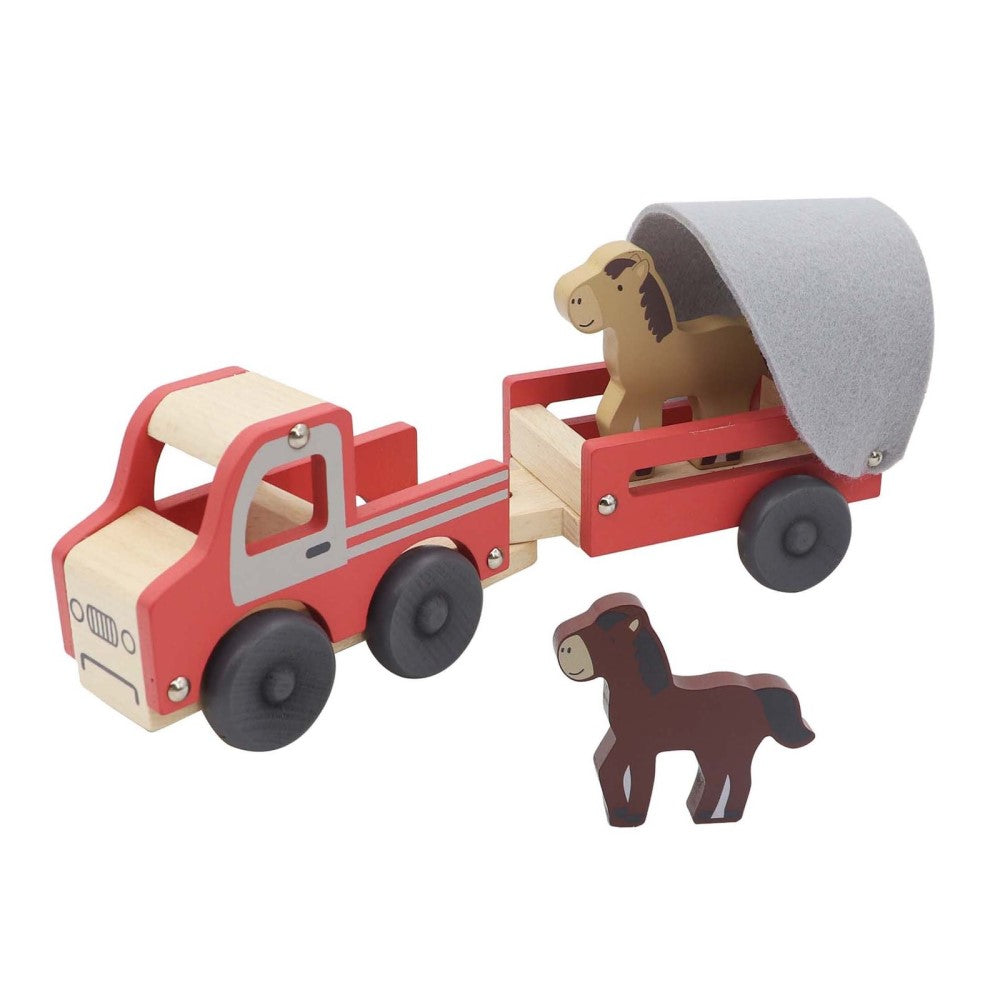 Pull Along Kids Wooden Tractor With Horse Float