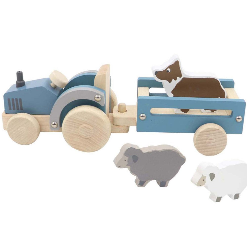 Pull Along Kids' Wooden Tractor With Sheep Dog