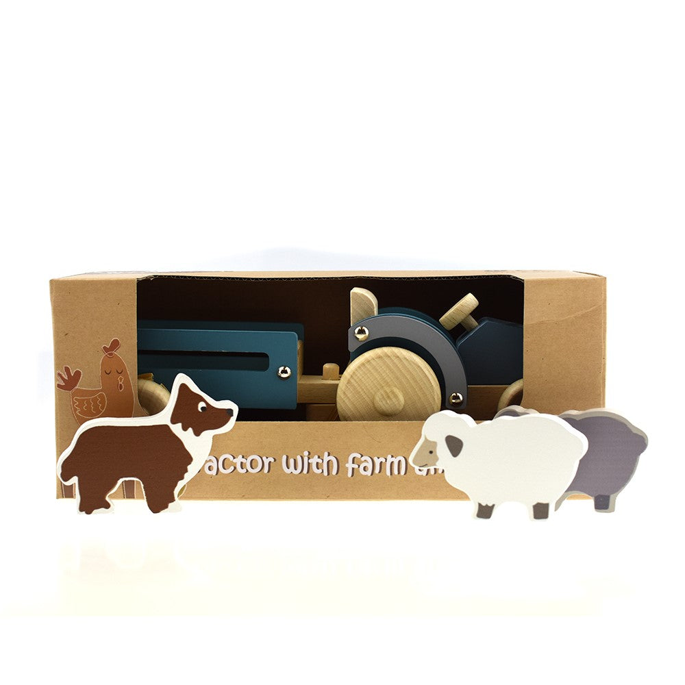 Pull Along Kids' Wooden Tractor With Sheep Dog