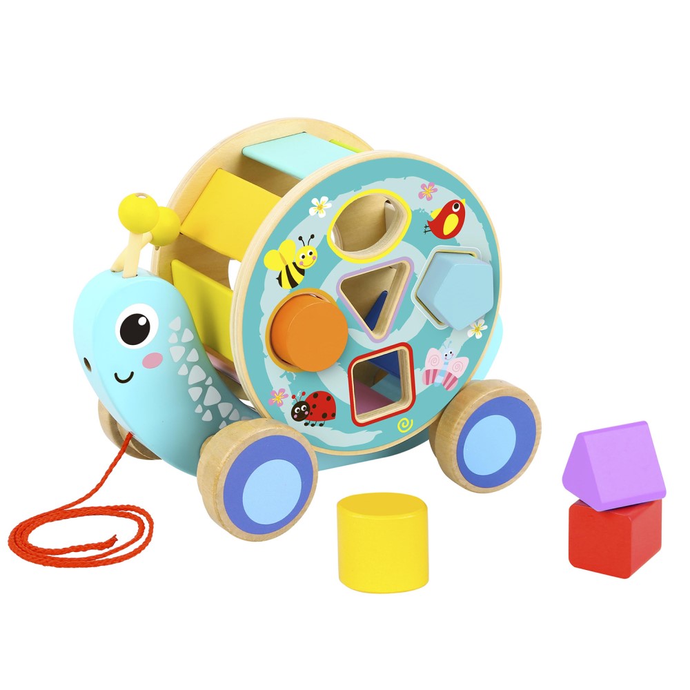 Pull Along Snail With Rolling Wheel & Blocks