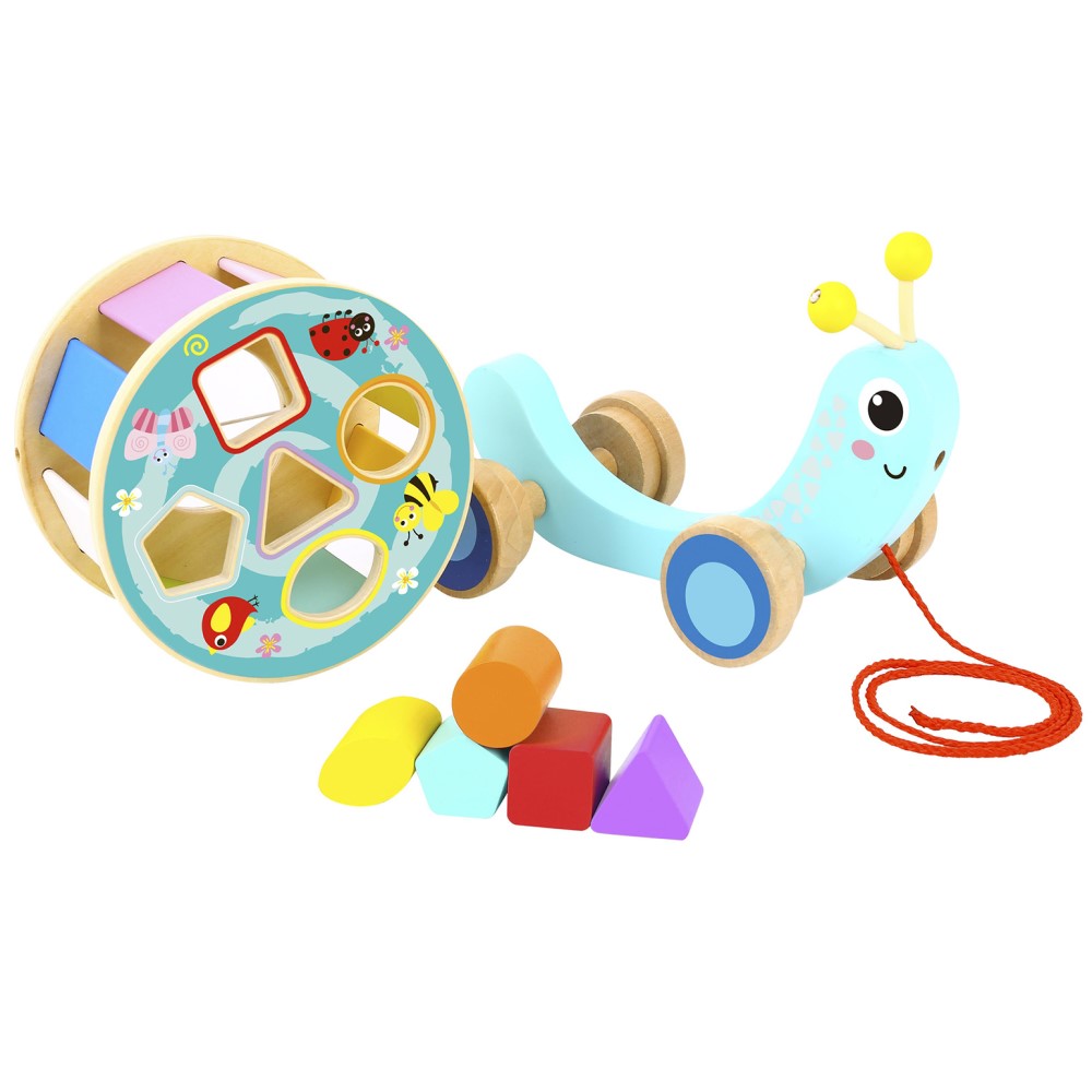 Pull Along Snail With Rolling Wheel & Blocks