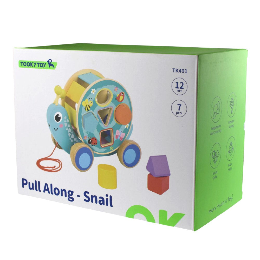 Pull Along Snail With Rolling Wheel & Blocks